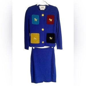 Vintage Steve Fabrikant Neiman Marcus Blue Color Blocking Dog Embellished Set S